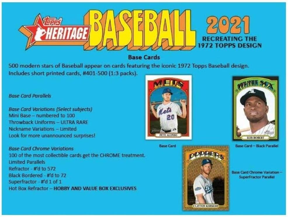 2021 Topps Heritage Baseball Factory Sealed Blaster Box 8 Packs of 9 Cards. CLASSIC 1972 VINTAGE TOPPS DESIGN.