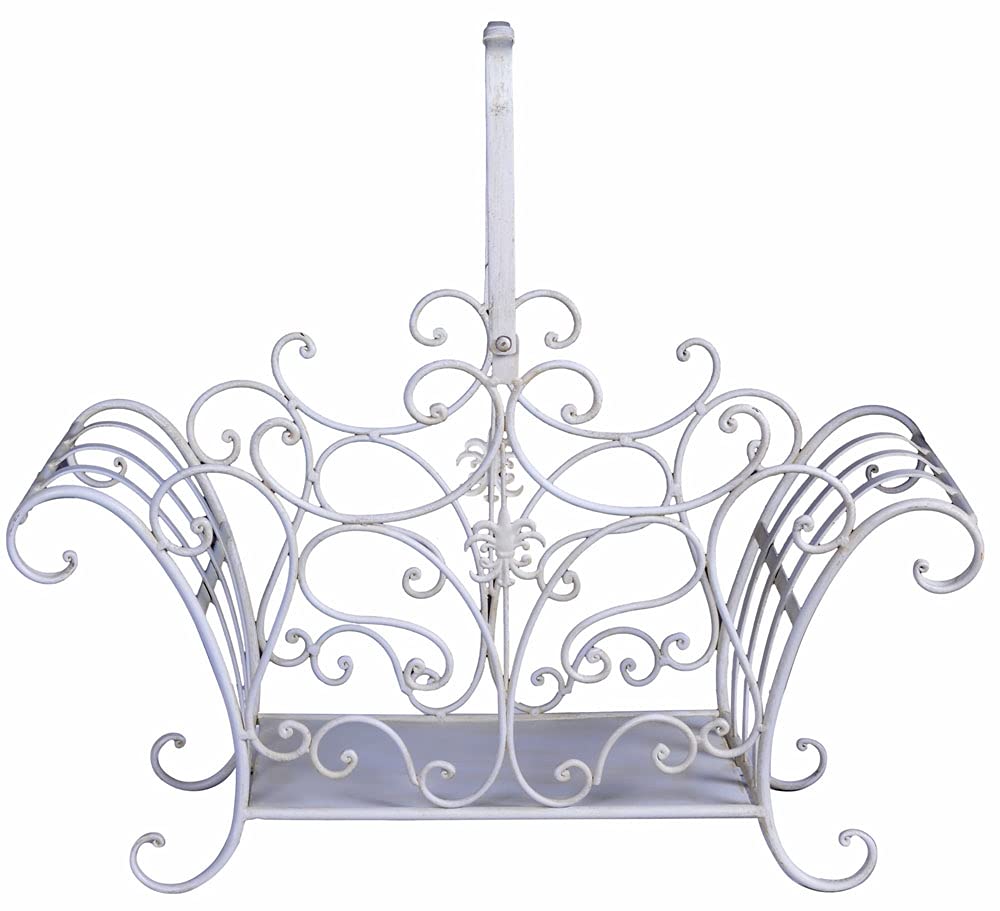 VILLA VINTAGE metalowy kosz z uszami, 60 cm, styl dworkowy, styl dworkowy, kosz na drewno kominkowe, kosz kuchenny, kosz na owoce, antyczny, patyna, nostalgiczny kosz do przechowywania, styl vintage