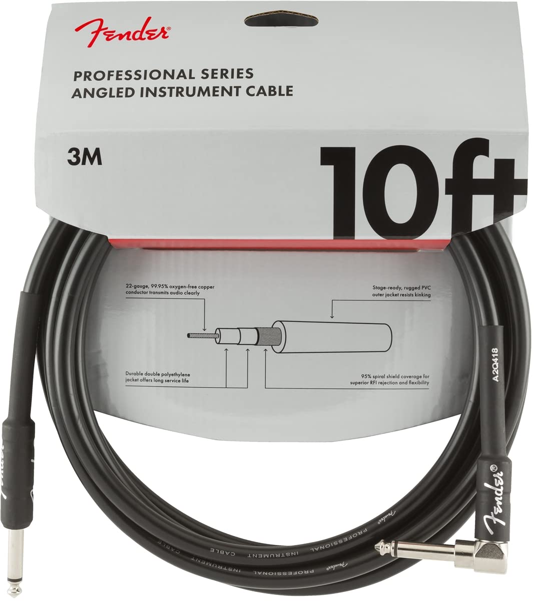 Professional Series Instrument Cable - 10 ft - STR/ANG - black, 3 metre