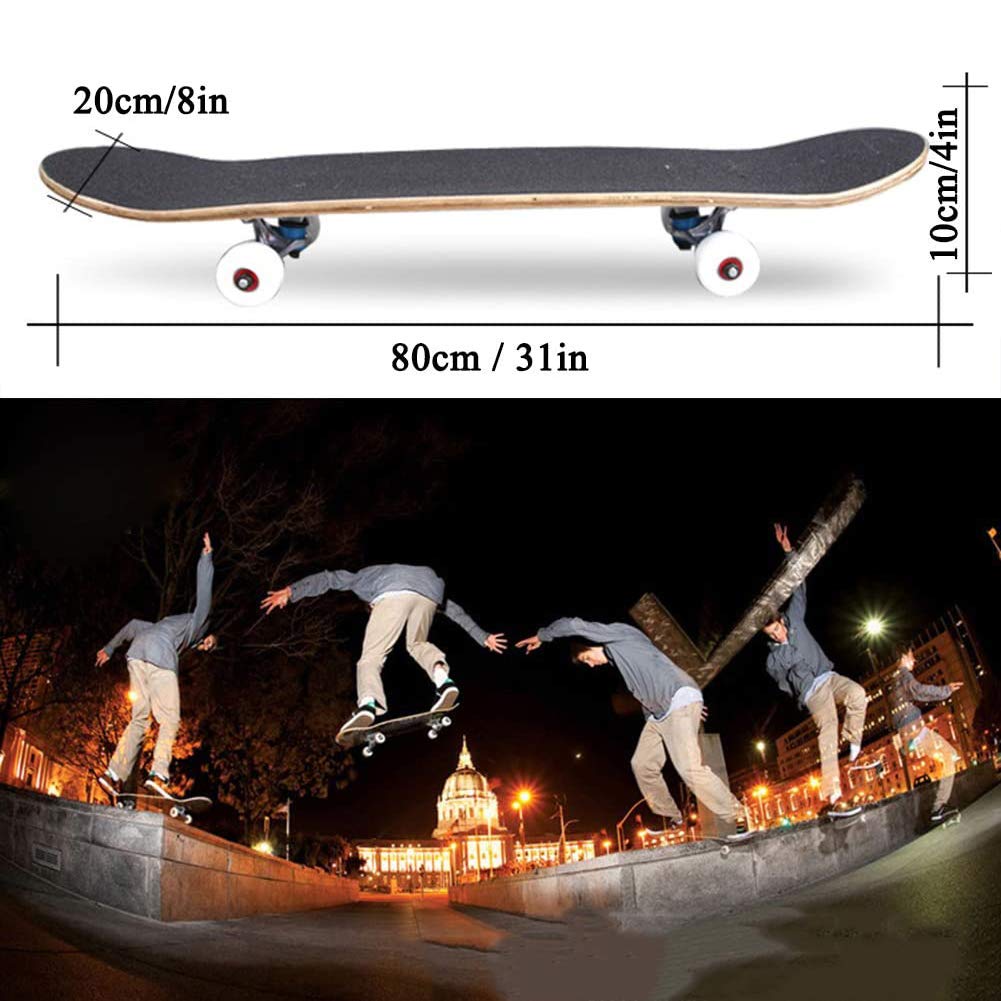 Skateboards completos - Skateboards estándar para Principiantes Niños niños niñas Adolescentes: 31 x 8 Pulgadas Canadian Maple Cruiser Pro Skate Board, Skateboards,G