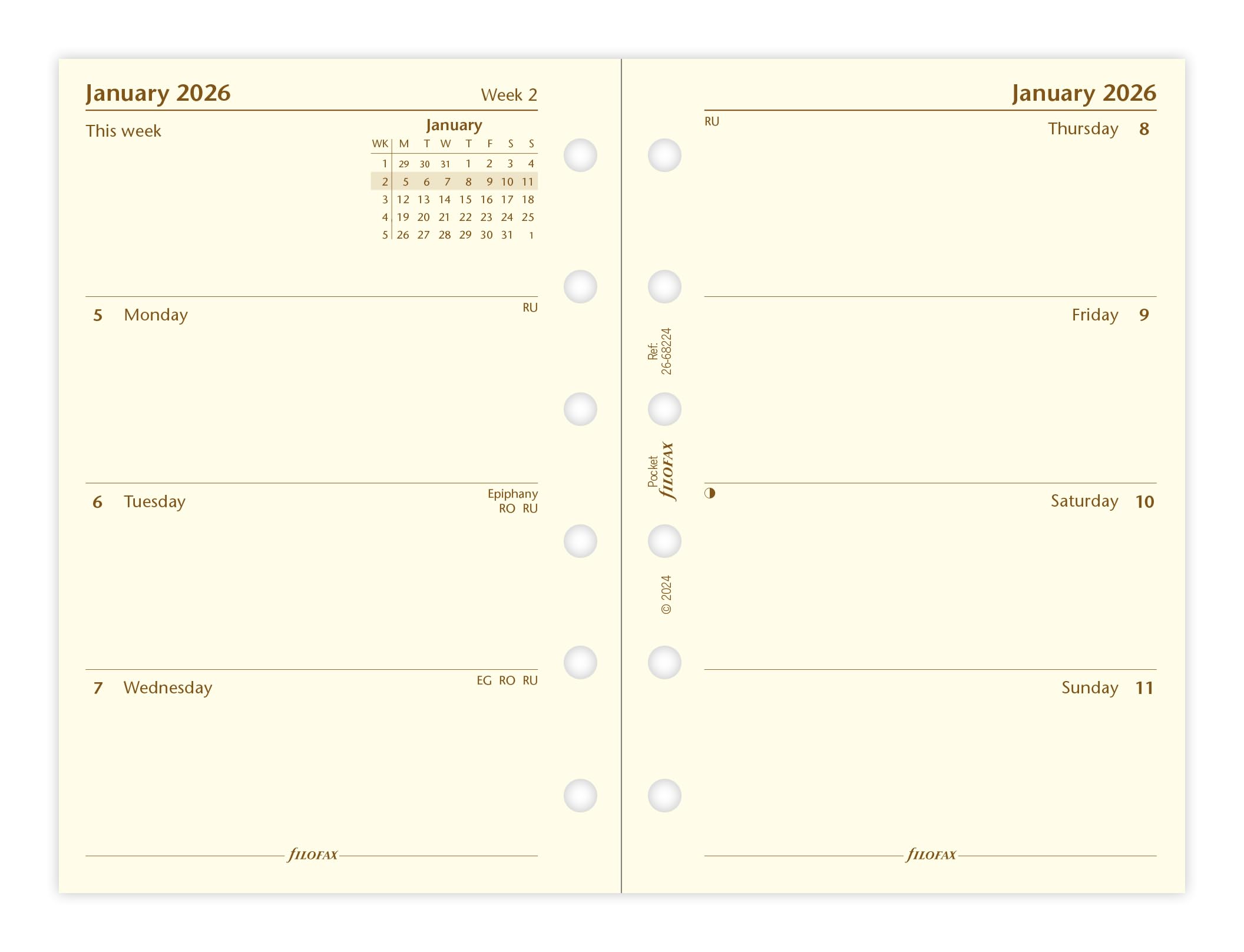Filofax Calendar Diary Refill, Pocket Size, Two Days On One