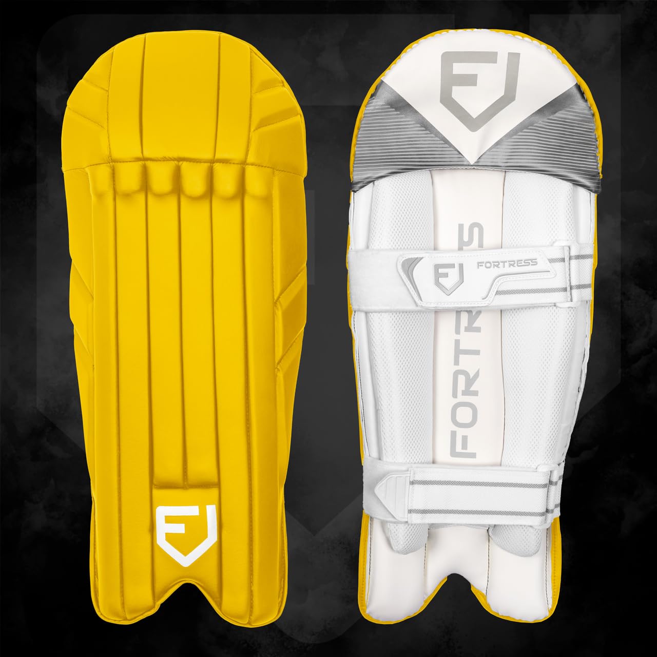 FORTRESS Original Pro Wicket Keeper Pads | Premium Cricket Gear for All Ages (Yellow, Youth)