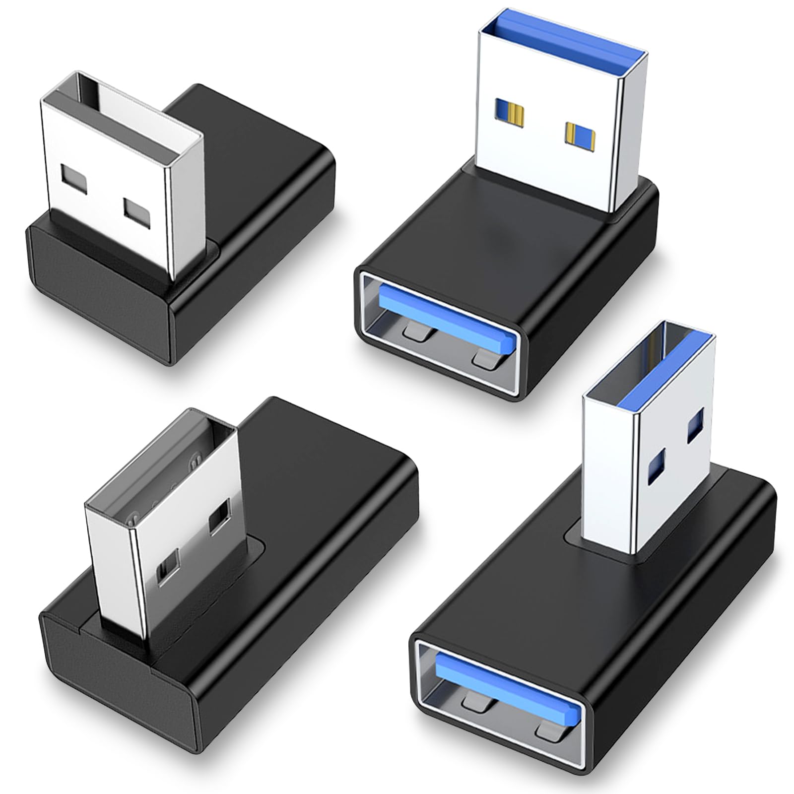 Leikedun 4 Stück USB Winkelstecker, 90 Grad US-B Winkel Adapter, L-Förmig Stecker für Datenübertragung Kompatibel mit Phone Laptop Tablet Powerbank und die meisten USB-Geräte (A)