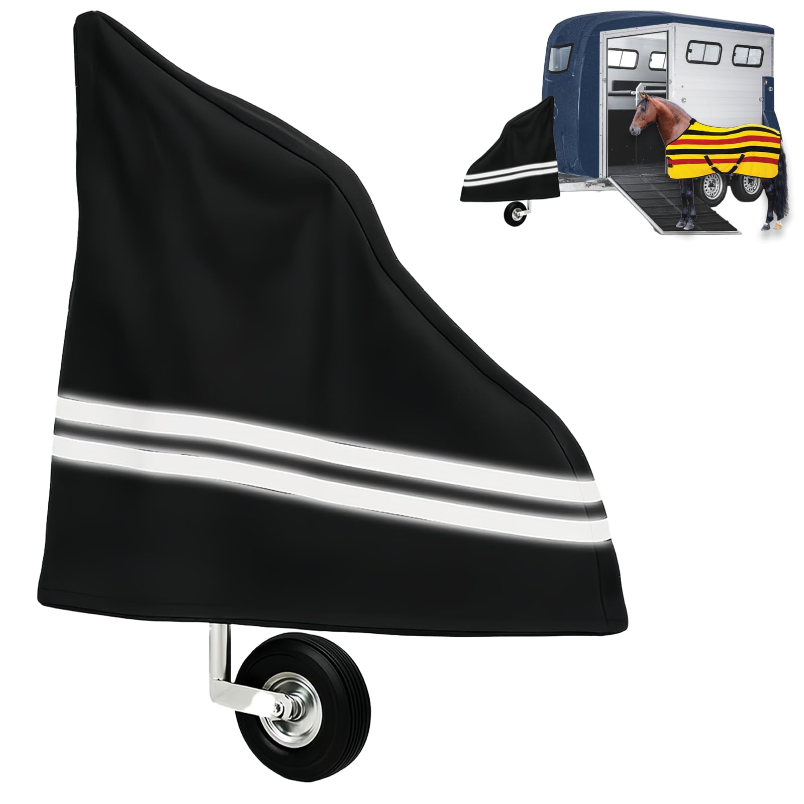 Deichselabdeckung Pferdeanhänger Universal Deichselhaube | 600D Oxford-Gewebe, PVC-beschichtet, 4-Jahreszeiten-Schutz, Reflektorstreifen, Klickverschluss, für Pferde- & Wohnwagen.