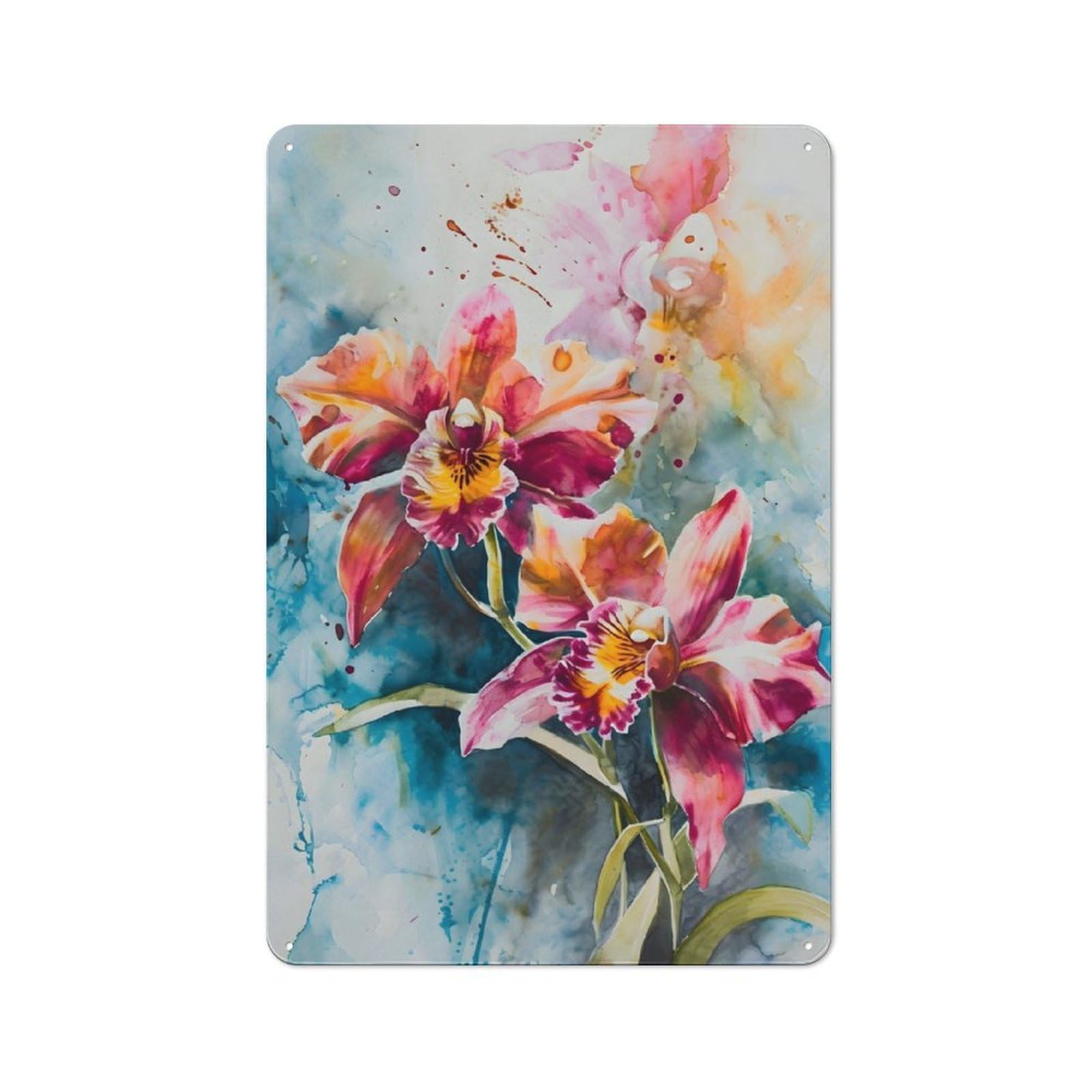Junmoney Orchid Painting 30X20cm Retro Metal Plaque With For Kitchen Or Home Bar, For Garage, Workshop And Man Cave Decoration