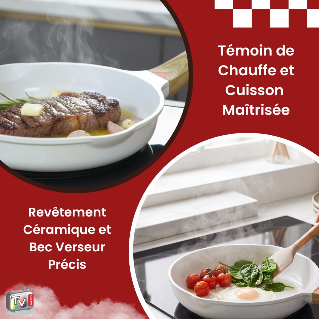 Venteo - Poele Induction Fonte Aluminium 20-24-28 CM | Ustensiles De Cuisine Polyvalents | Entretien Lave Vaisselle | Compatibilité Gaz Electrique Plaque Induction | Cuisson Homogène