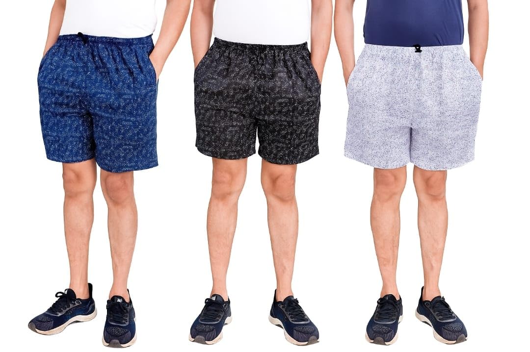 Men's Casual Drawstring Shorts, Speckled Pattern, 3 Colours - Navy Blue, Black, White