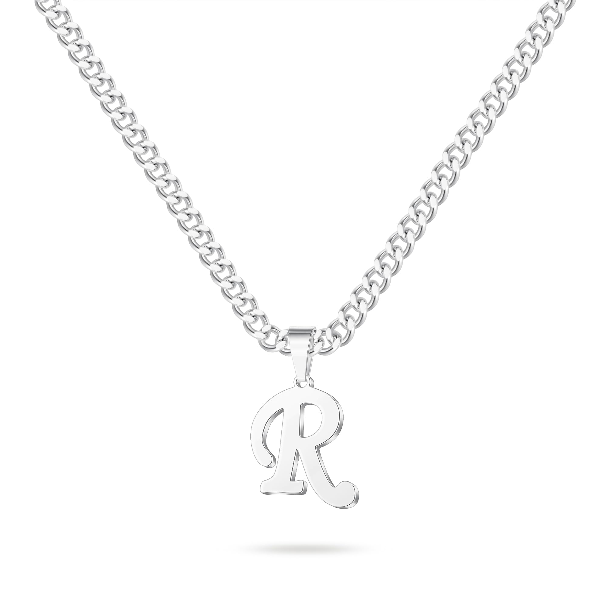 LUXEJEW Initial A-Z Letter Necklace for Men Boys Women, Stainless Steel Cuban Link Chain Letter Pendant Necklaces Capital Monogram Necklace Jewelry Gifts for Men 20+2 Inches
