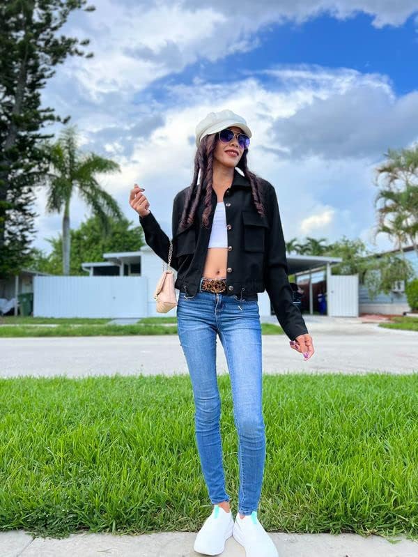 Onedreamer Women's Military Safari Cropped Jackets Button Down Lightweight Oversized Utility Anorak Coat with Pockets - Image 2