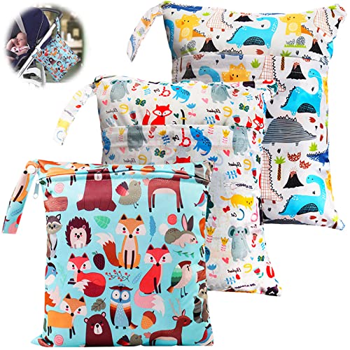 BEYAOBN 3PCS Bolsa de Pañales,Reutilizable Wetbag, Bebé Impermeabilizan Bolsa con Cremallera Impermeable para Mamá, Wetbag Portátil Organizador de Viaje, Playa, Gym