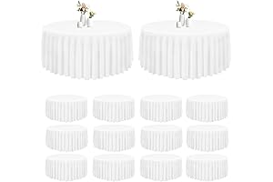 12 Pack 90 Inch Round Polyester Tablecloths: Stain and Wrinkle Resistant White...