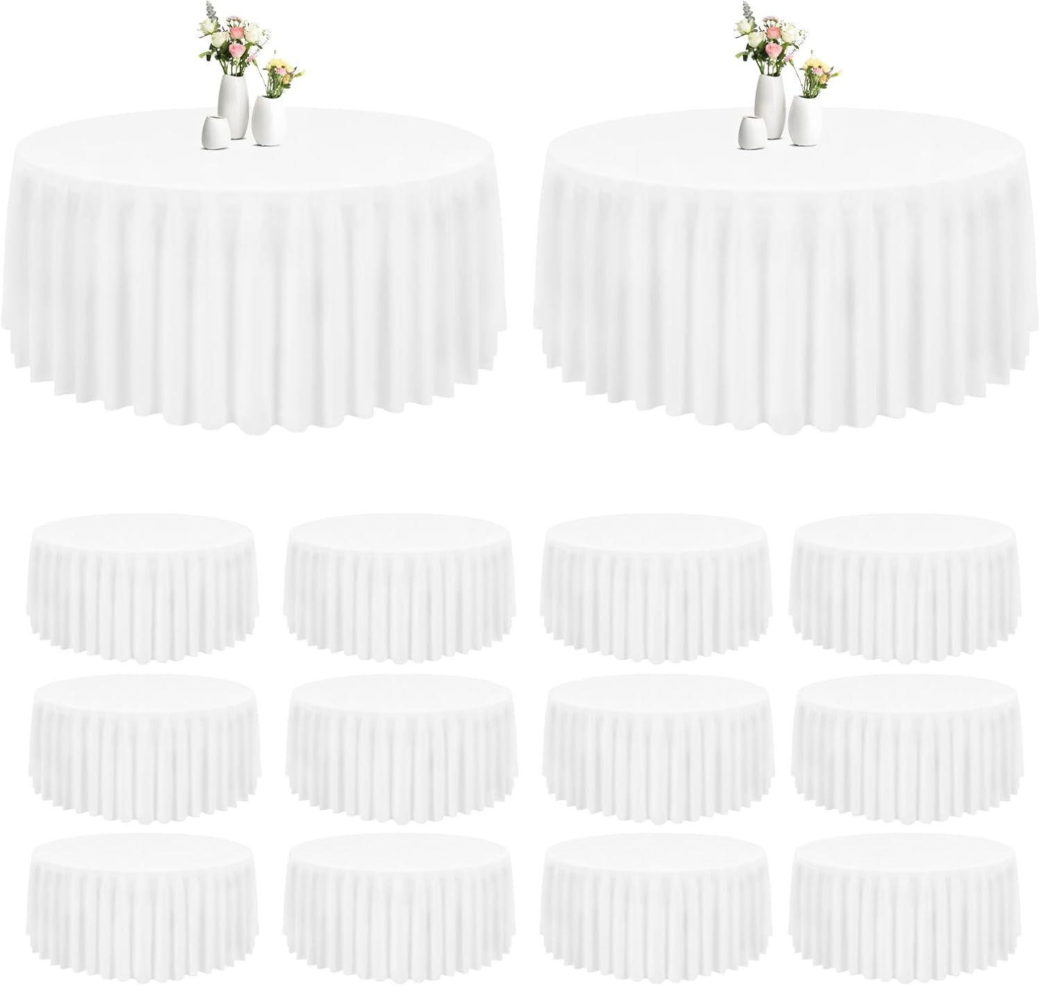 12 Pack Round Tablecloth 120 Inch Cloth White Tablecloth for Round Tables, Washable Polyester Table Cloth Stain and Wrinkle Resistant Decorative Table Cover for Wedding Party Dining Banquet White 12 Pack - 120 Inch Round