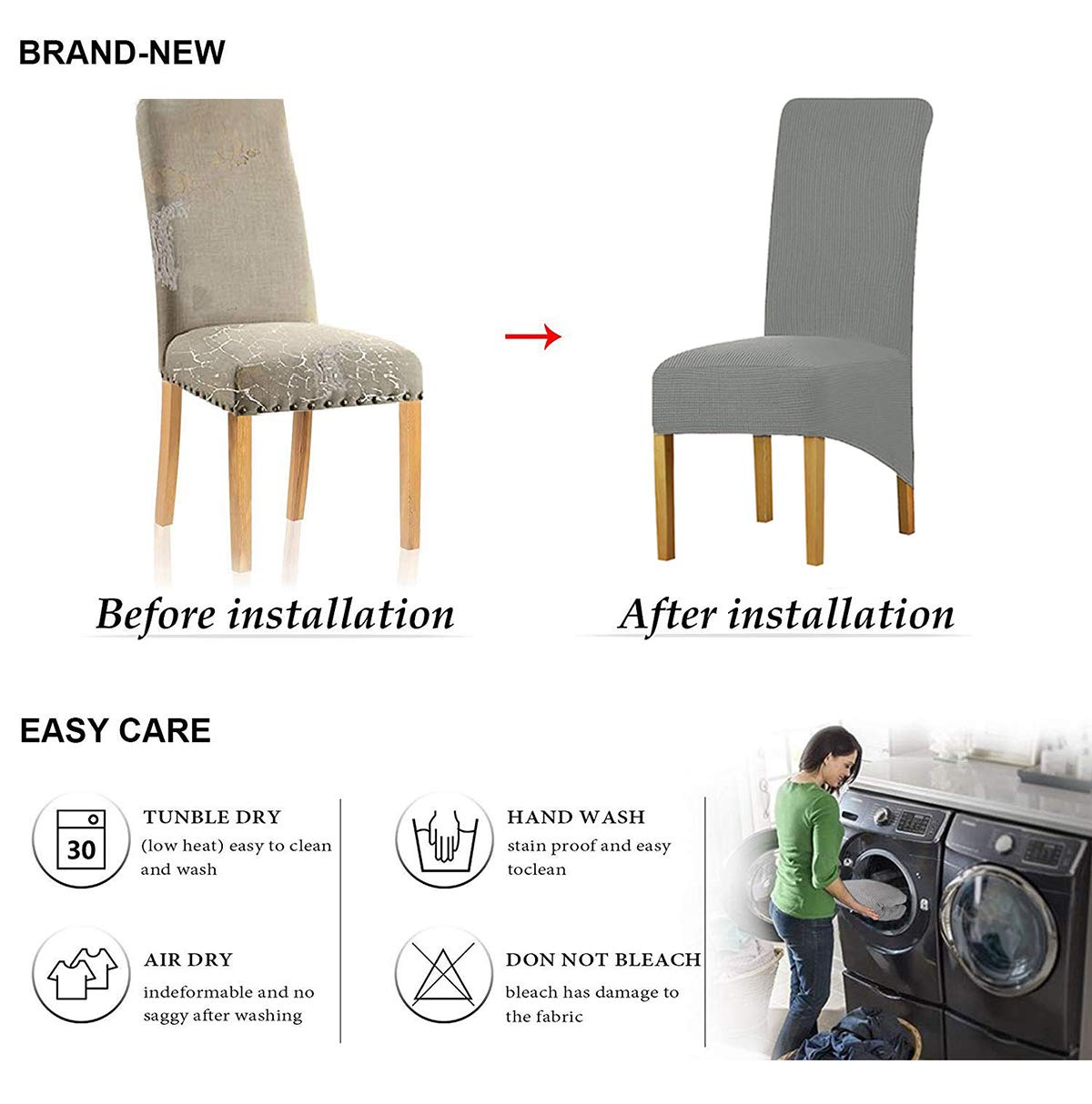Housse De Chaise Xl De Salle A Manger 2/4/6 Pcs Chaise Housse De Protection, Couvre-siège élastique De Protecteur De Chaise Pour La Décoration De Fête De Banquet De Mariage (Gris clair,6 pièces)