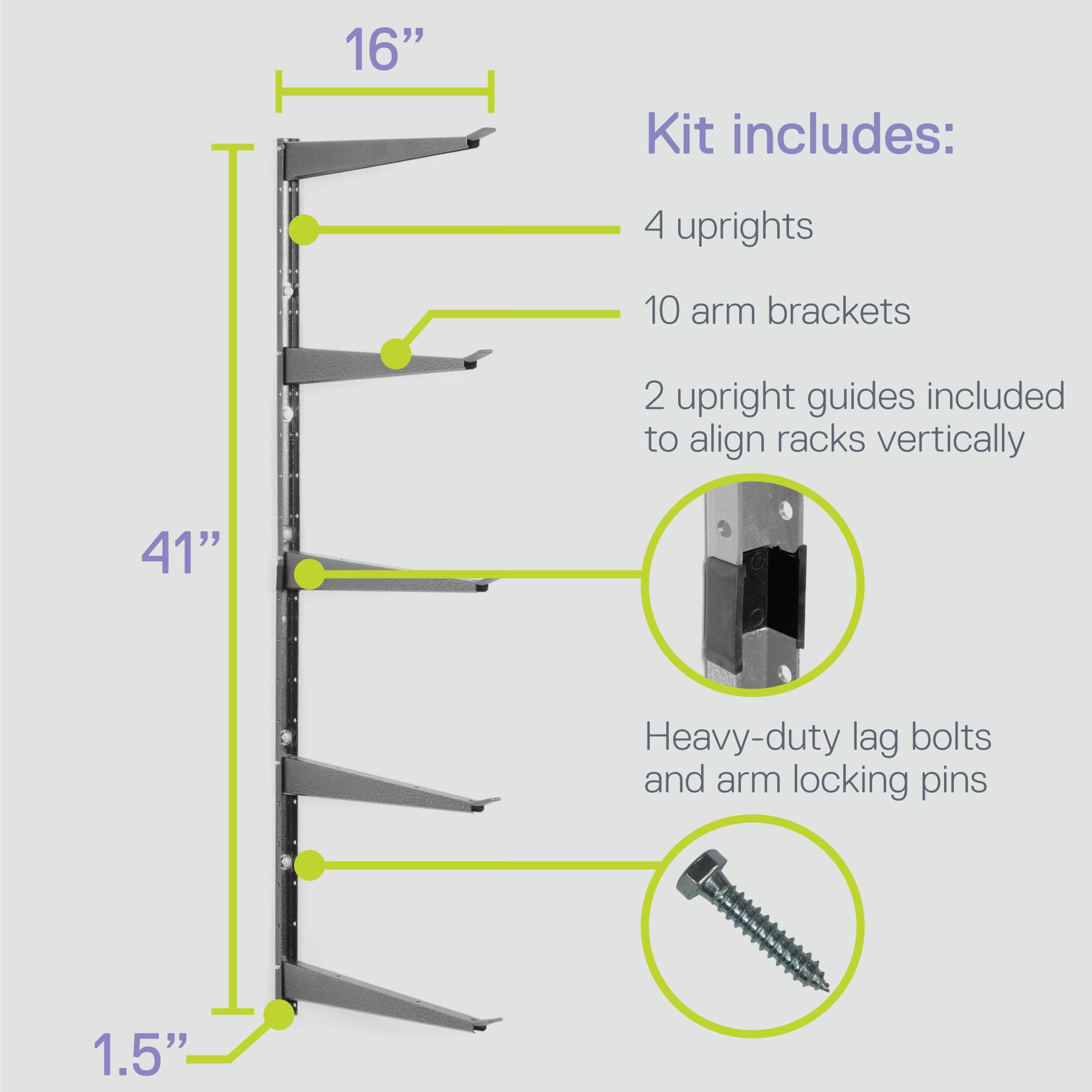 Delta Heavy-Duty Storage Rack - Wall-Mounted Lumber Rack for Garage, Shed, Basement - Adjustable Arms for Tools, Gear, Equipment - Strong Durable, 800lb Capacity - Easy to Install, Hardware Included