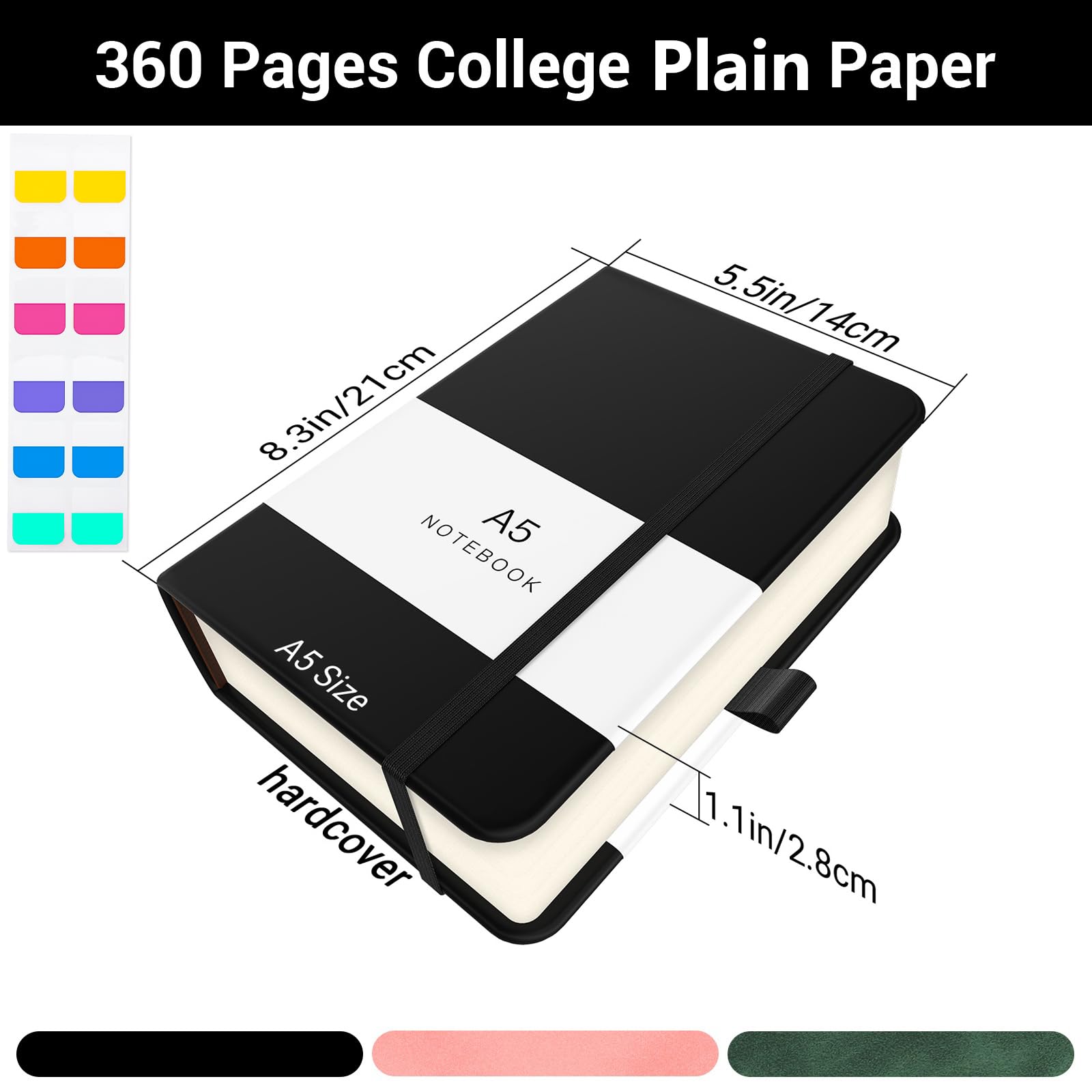 Yarotm A5 Notebook Plain, PU Leather Notebook A5-14x21cm Black Notepad Hardcover, 100g/m² Unlined Paper Notebook - Image 2