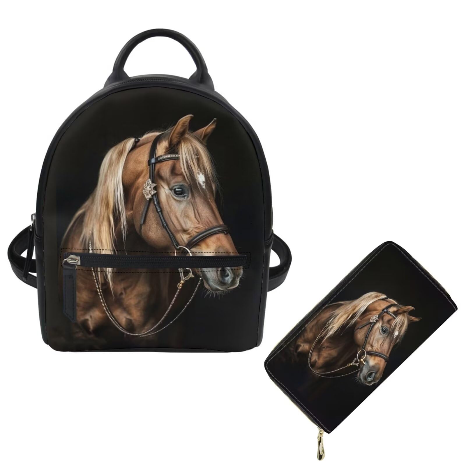 Showudesigns Horse Mini Backpack Purse for Women Shoulder Bag Travel Daypack Wallets Teenager Back Pack Ladies Small Leather Shoulder Bag Handbag