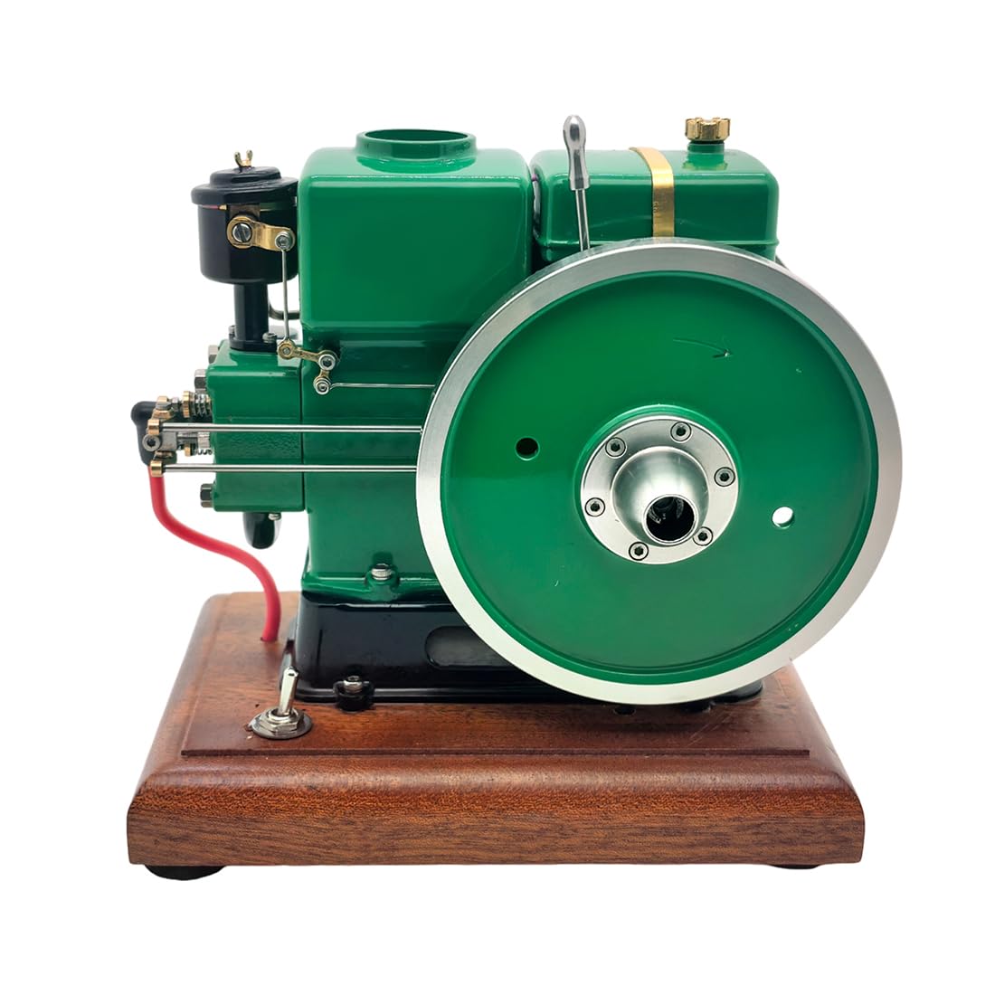 Retrol-OKMO 1/5 Maßstab Vintage europäisches stationäres Landmaschinen-Motormodell, horizontaler Einzylinder 4-Takt Benzin-Verbrennungsmotor mit Holzsockel für Mint-Lernen & mechanische Ausstellung