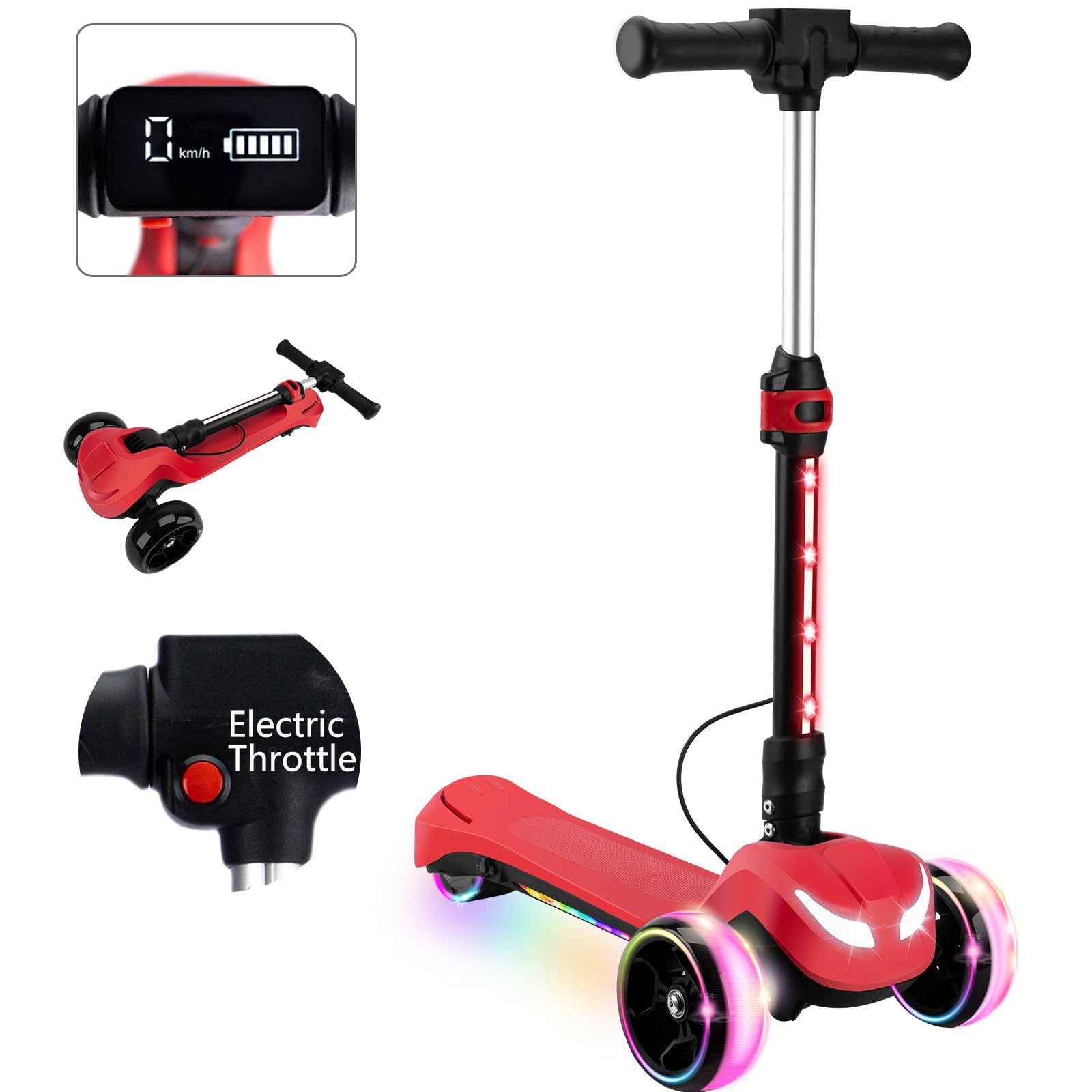 Electric Scooter Kids 3 Wheel Pink 150W Motor Bluetooth Light-Up Wheels
