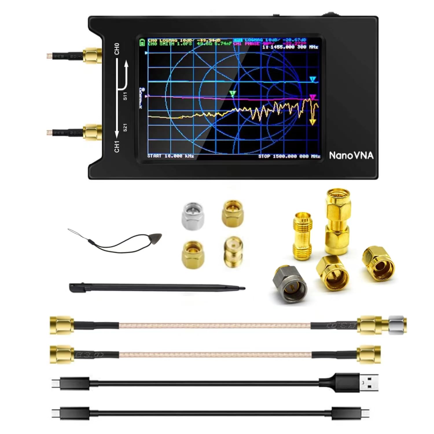 AURSINC NanoVNA-H4 Vector Network Analyzer V4.3 10KHz-1.5GHz 4'' Portable Antenna Analyzer + NanoVNA Network Analyzer SMA Calibration Kit