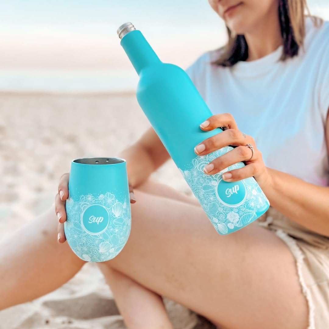 SUP Isolierter Weinflaschenkühler Edelstahl Weinkühler für Weinflaschen Hält Rosé 24 Stunden Kalt oder Glühwein 12 Stunden Heiß 750ml 75cl Weinflasche Muscheln (Muscheln)