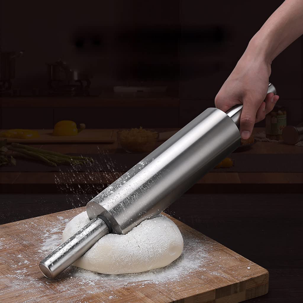 Rodillo De Amasar, Varilla De Masa De Acero Inoxidable con Superficie Antiadherente con Asa, Rodillo Antiadherente Suave Y Ligero para Hornear Galletas, Pizza,47 * 6cm
