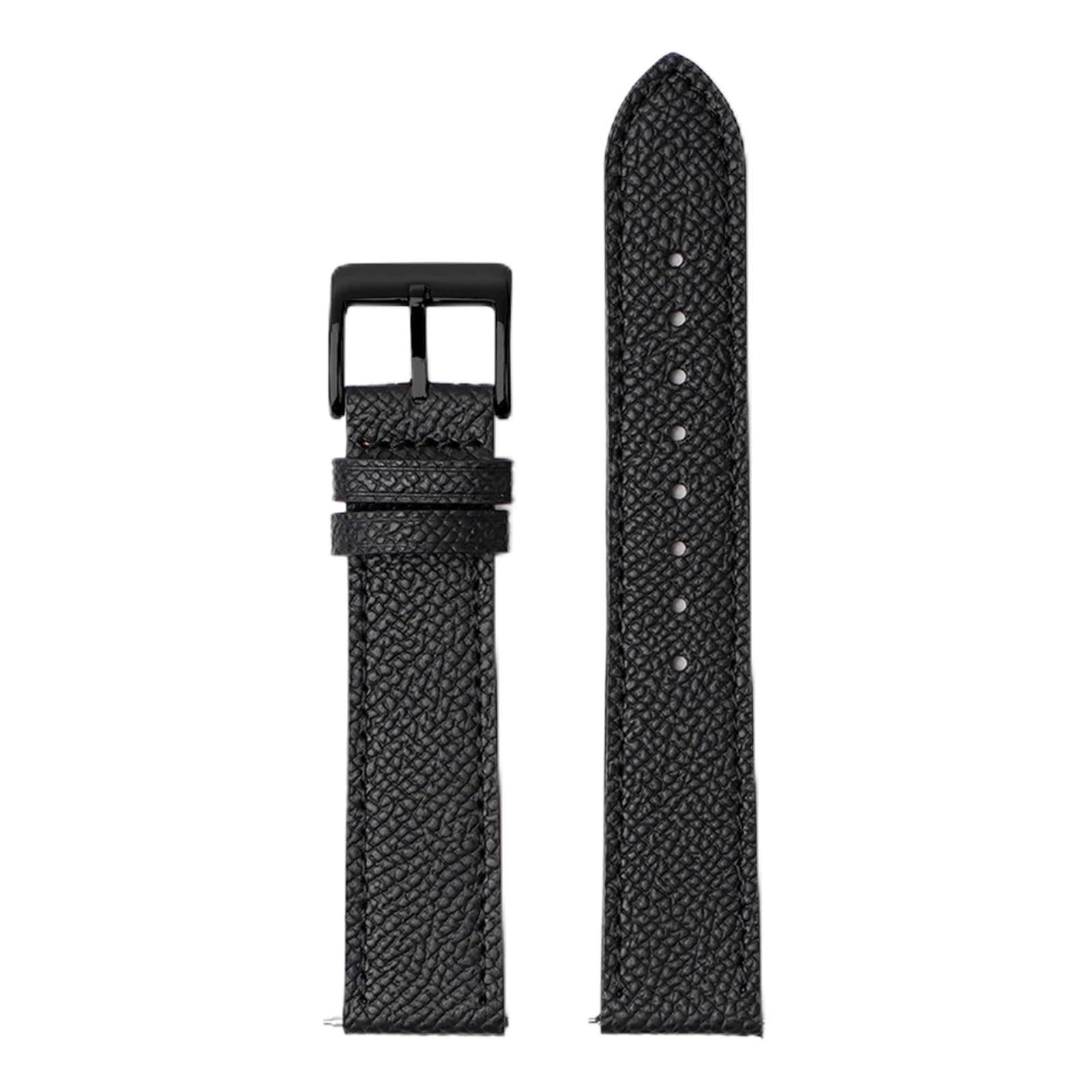 Uhrenarmband， Uhrenarmband aus Kalbsleder mit Schnellverschluss, handgefertigt, Palmenmuster, Armband(Black bk line,22mm)