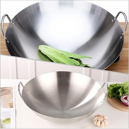 Miniatura 2 de Cabilock Sartenes de acero inoxidable Wok para freír tradicional chino japonés woks inducción wok a prueba de arañazos con mango para todas las