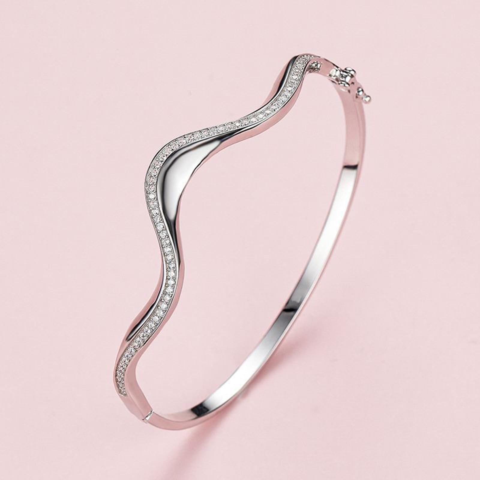 Pulseras de la amistad onduladas para mujer con diamantes creados, pulsera de platino para ella, oro blanco de 9/14/18 quilates y PT950