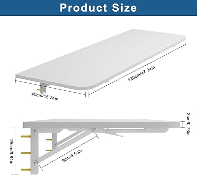 lesolar Wall Mounted Folding Table, 120x40cm Laundry Folding Wall Table, Folding Floating Laptop Desk Dining Table for Laundry Room Home Office Kitchen Bathroom - White