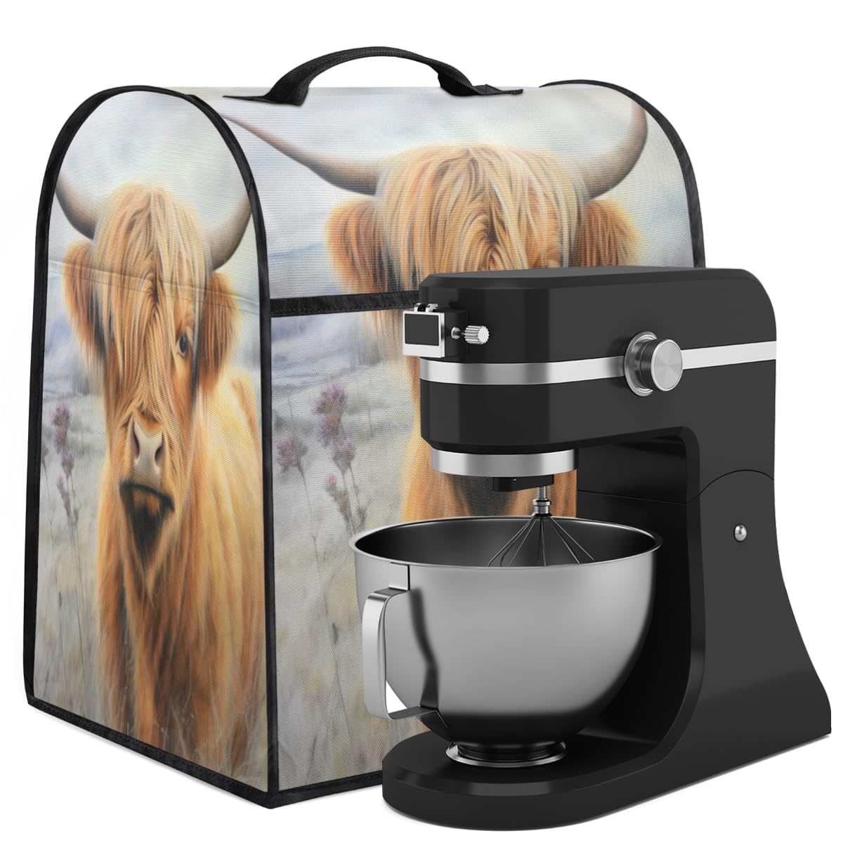 Coffee Maker Cover Vintage Highland Cow Kitchen Appliance Covers Small Appliance Covers Blender Cover Juicer Cover Dust Covers for Kitchen Appliances with Top Handle and Pockets,Washable,C831