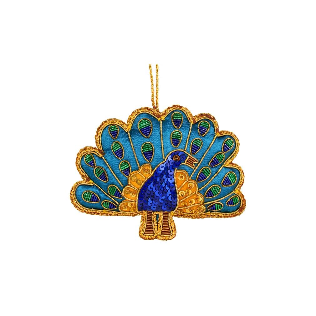 Zardozi Embroidered Ornament - Splendid Peacock - Crafted in India
