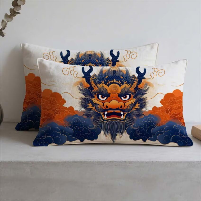 Housse de coussin extérieur imperméable bleu marine dragon grand format - 3