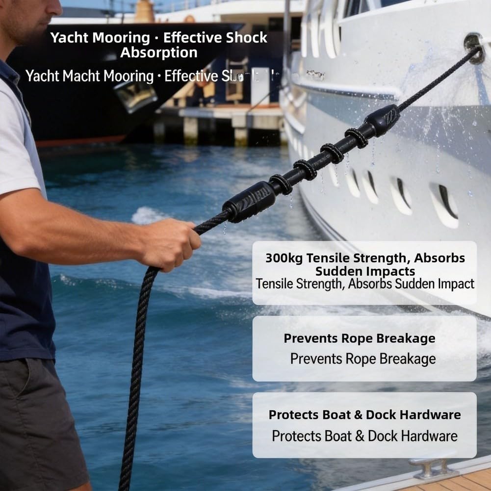Marine-Grade Gummi Festmacher Snubber Stoßdämpfer für Yacht-Docking, robuste Bootsstoßstange mit rutschfestem Design für 10–12 mm Nylonseil, UV- und Salzwasser (2 Stück)
