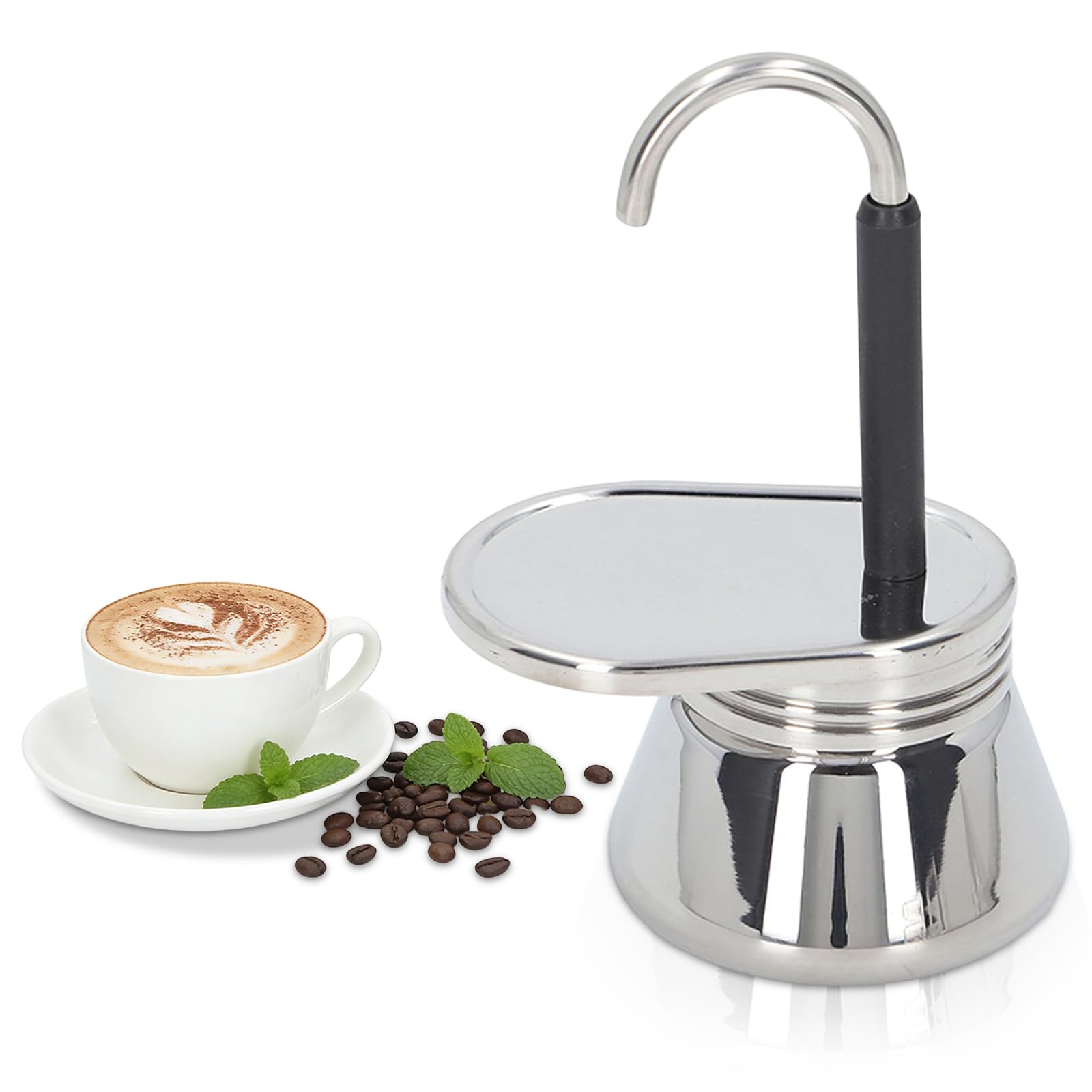 Buachois Moka con Beccuccio Singolo,Caffettiera Mocha,Piano Cottura per Espresso in Acciaio Inossidabile,Piano Cottura con Beccuccio in Stile Italiano con Tubo Singolo per Bar Cucina Domestica
