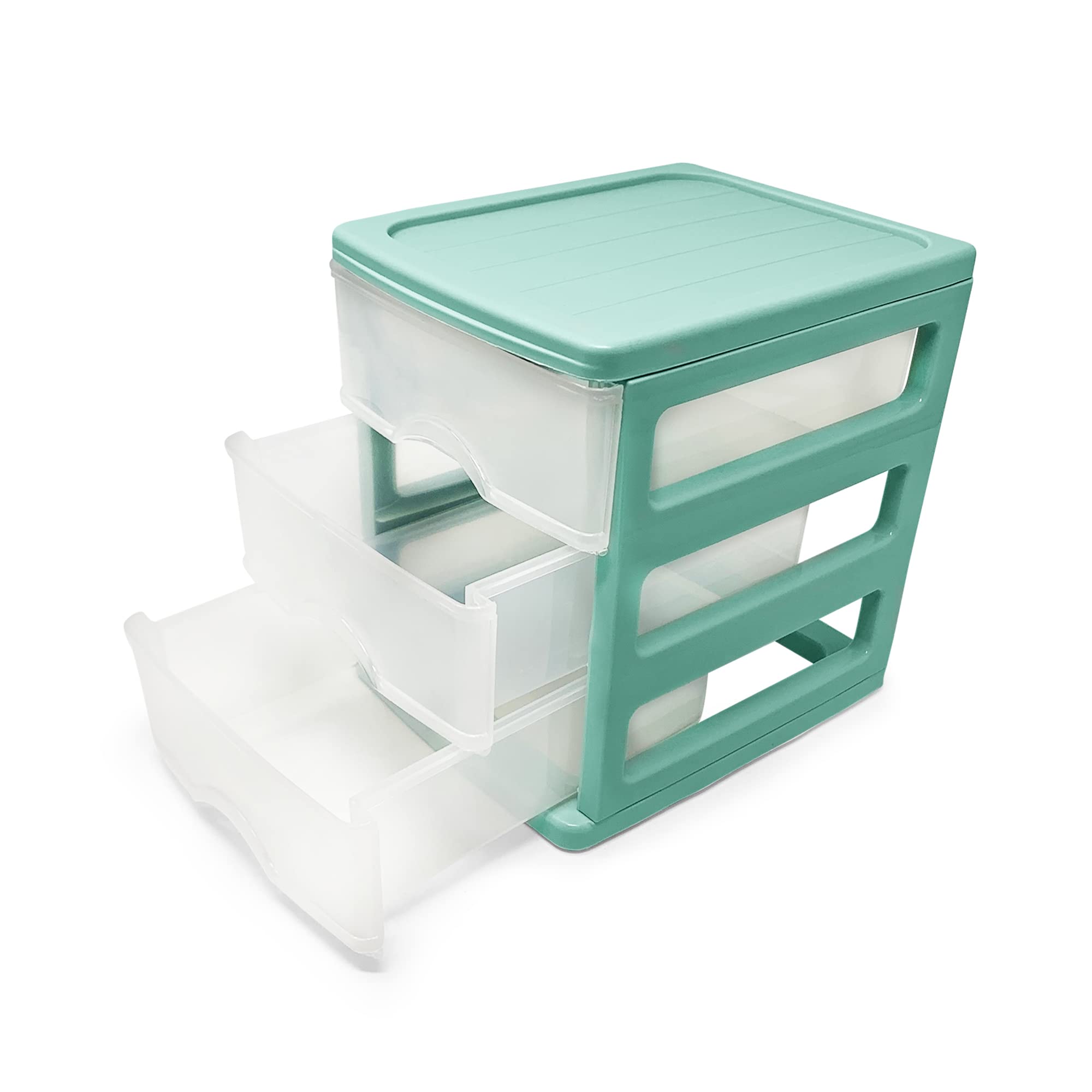 Plastic Desktop Storage Unit with Drawers, Stationary Arts Drawer Desktop Tabletop Organiser Storage Tower Unit for Office Bedroom Garage ((17 x 13.5 x 17cm, Mint Green with 3 Clear Drawers)) — view 7