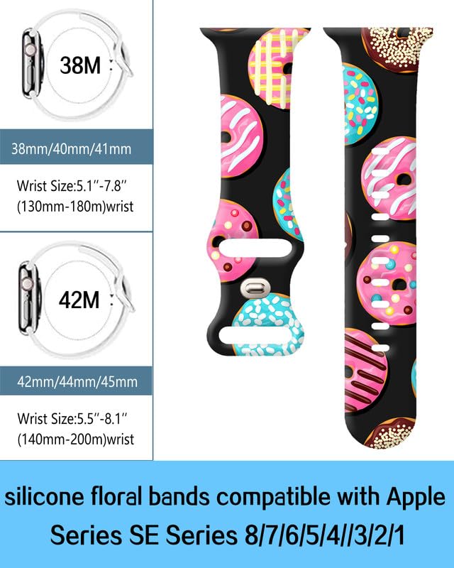 ZLYNHOKJ Band Compatible with iWatch Band 38mm 40mm 41mm for Women, Silicone Wristbands Replacement Strap for iWatch Ultra 2/Ultra/SE 2/ SE/Series 9/8/7/6/5/4/3/2/1,Colorful Donuts