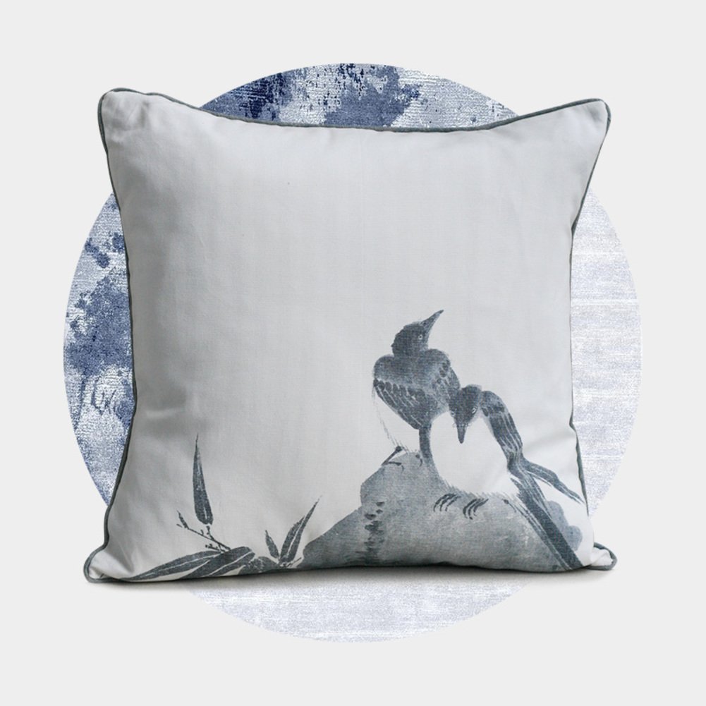 Oreiller de sofa encre de Chine en coton pour raviver un canapé terne avec élégance