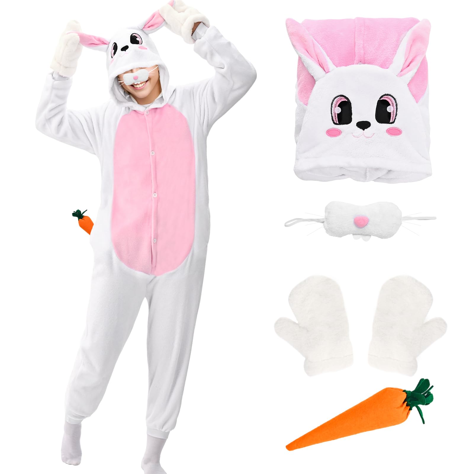 Raveparty Bunny Costume Adult, Easter Bunny Outfit, Rabbit Costume Adult Rabbit Onesie White Easter Costume for Women Men (White, M)