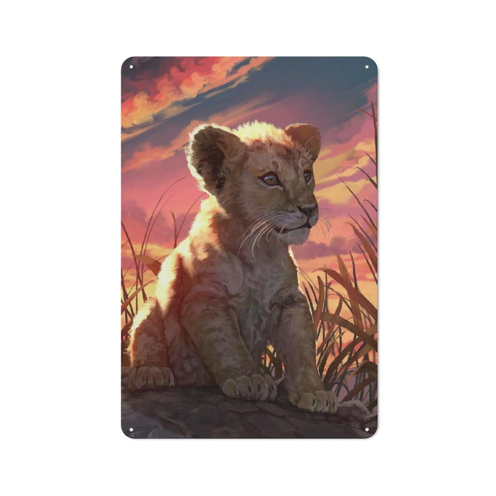 Metal Sign 30x20cm with Lion Cub for Hallway Wall, Vintage Decor, for Vintage Wall Decor Fans, for Themed Room Decoration
