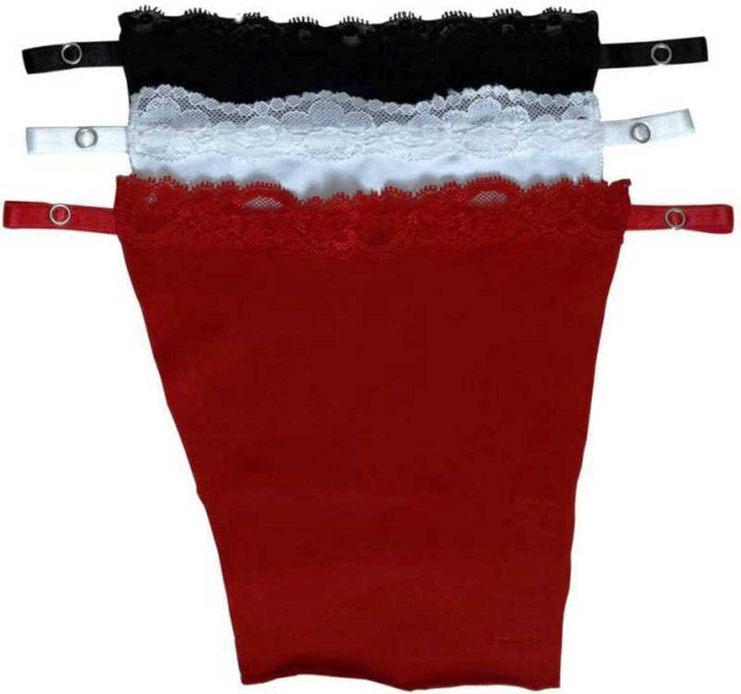 Finesse- Cotton Clip On Camisole for Women Mock Lace | Cleavage Cover for Women | Deep Neck Cover Up Inners Cami Secret | Slip for Women Inner | Free Size | Set of 3- Black White & Red-image-24