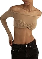 Vista 2 de Camisa de manga larga Y2K para mujer, con hombros descubiertos, ajustada, sexy, ropa de calle