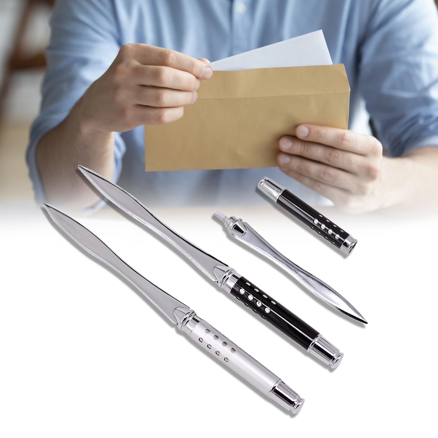 JNAWA 2Pieces Letter Opener Metal Black and Silver Envelope Packages Cutter Lightweight and Portable Paper Opener for School Office Home Use - Image 3