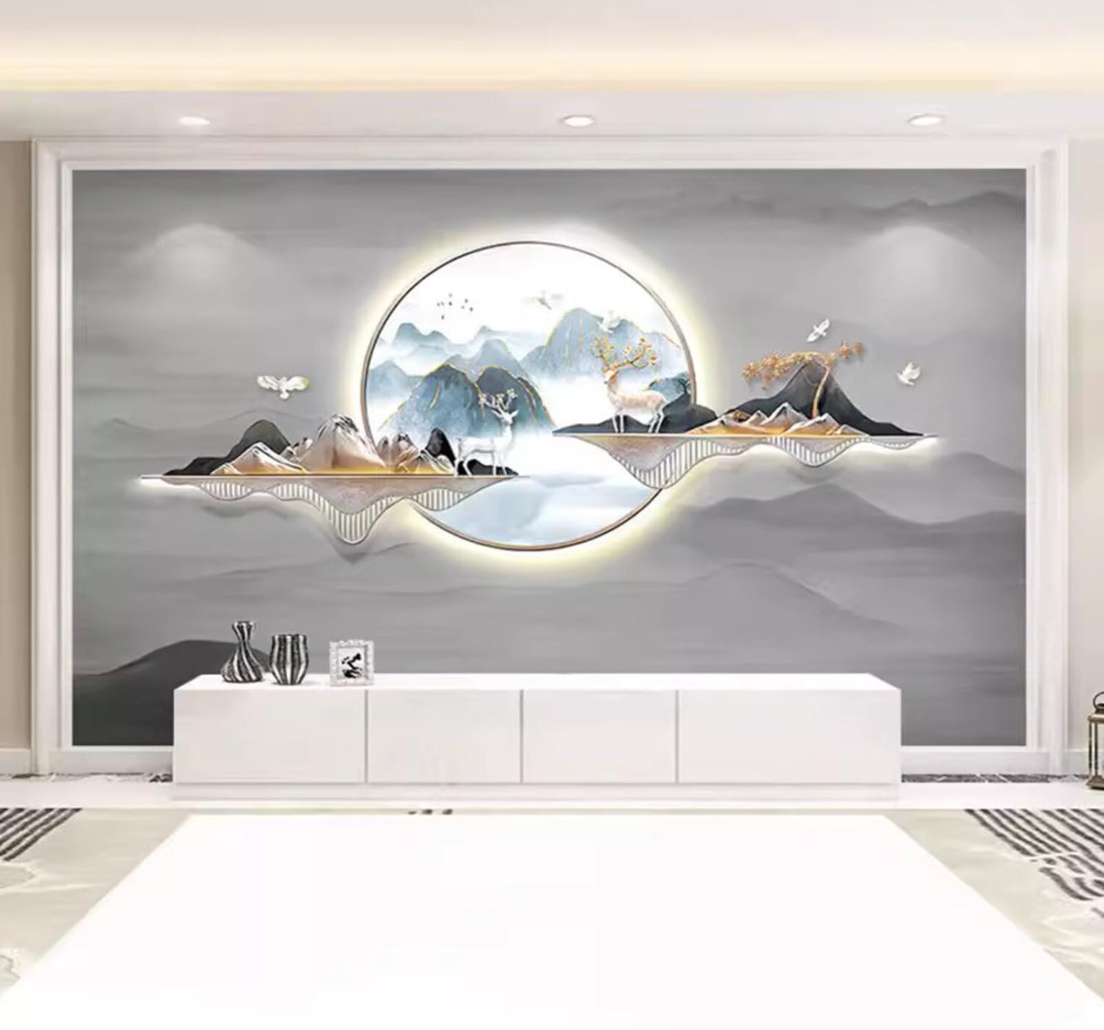 Xlming 350Cm×256Cm(B×H) Three Dimensional Relief Landscape Elk Artistic Atmosphere 3D Wallpaper Luxury Home Dining Decor Paste Sofa Living Room The Wall For Bedroom Mural-350Cm×256Cm