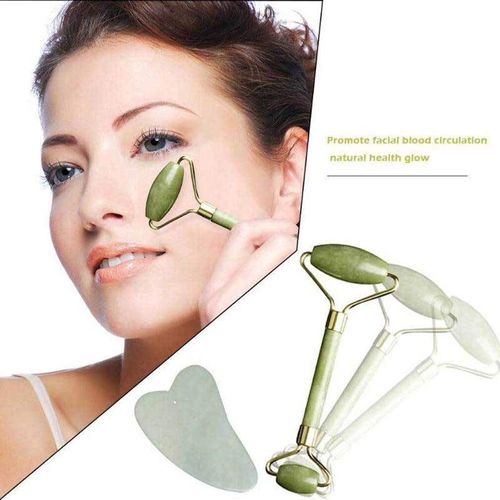RutviRoshan Natural Jade Face Massager Roller & Facial Massage Beauty Tool for Face Neck Toning, Firming & Serum Application 1