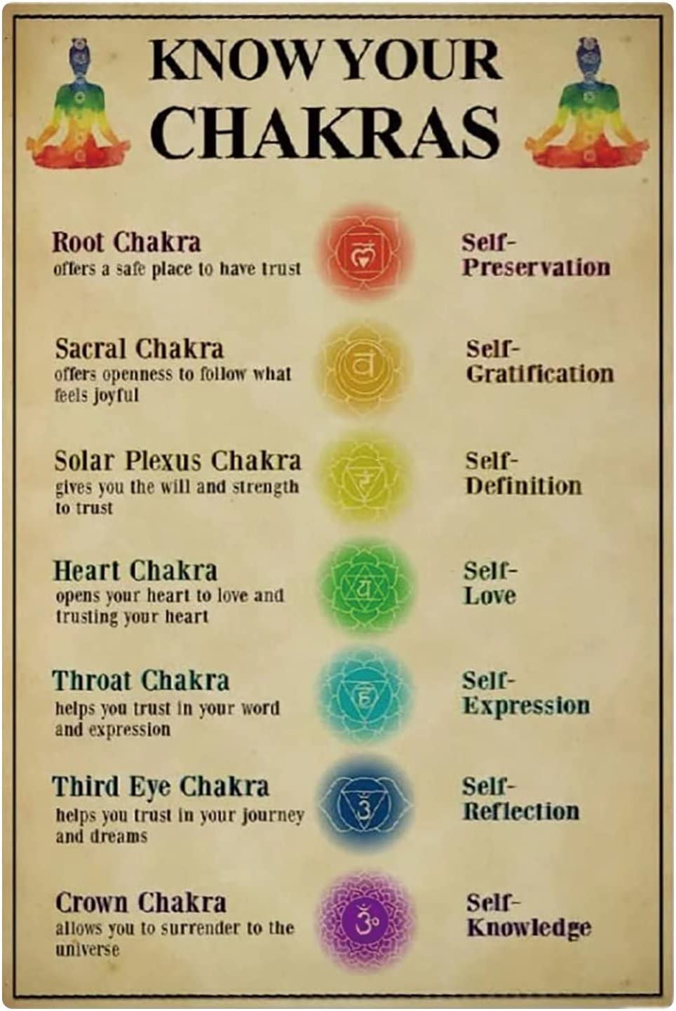 Amazon.com: Know Your Chakras Metal Signs Yoga Chakras Knowledge
