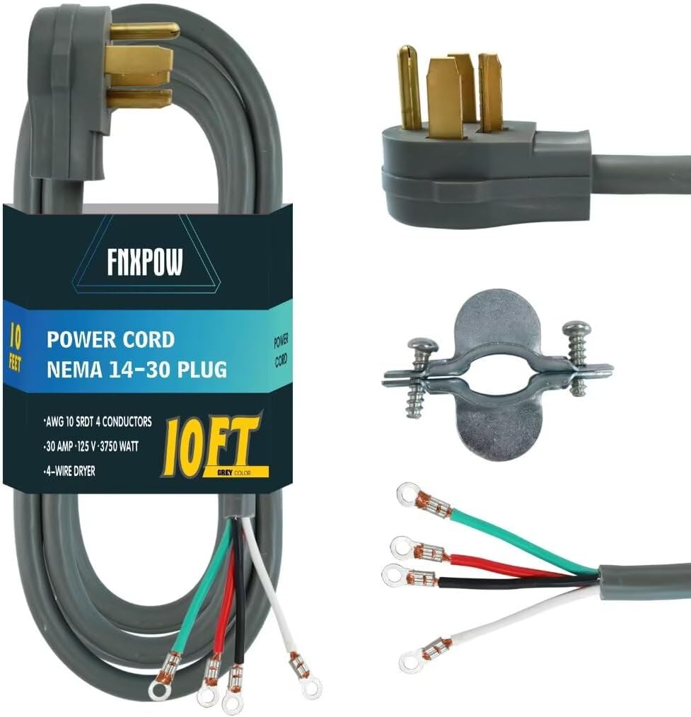 4 Prong Dryer Cord,10FT 10/4 SRDT, 30Amp Appliance Extension Power Cord, NEMA 14-30, Grey