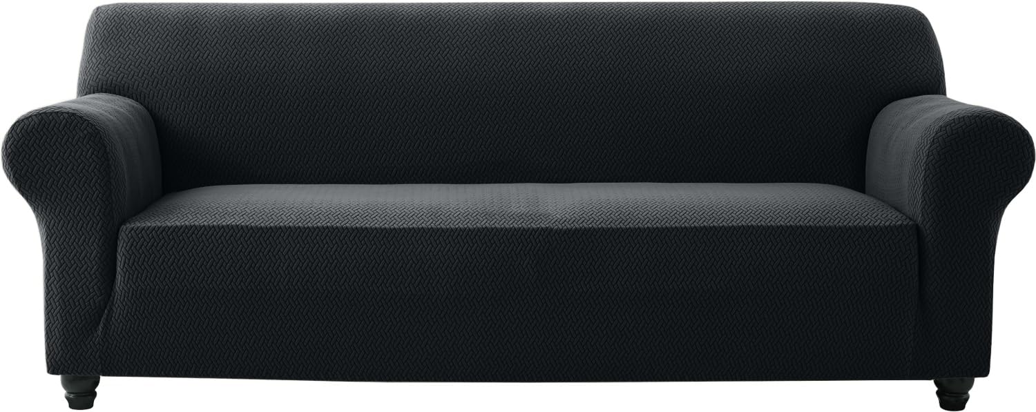 AMEHA High Stretch Sofa Cover 3 Seater Spandex Elastic Fit Slipcovers T Shape Non Slip Loveseat Couch Covers Furniture Protector - 3 Seater, Black