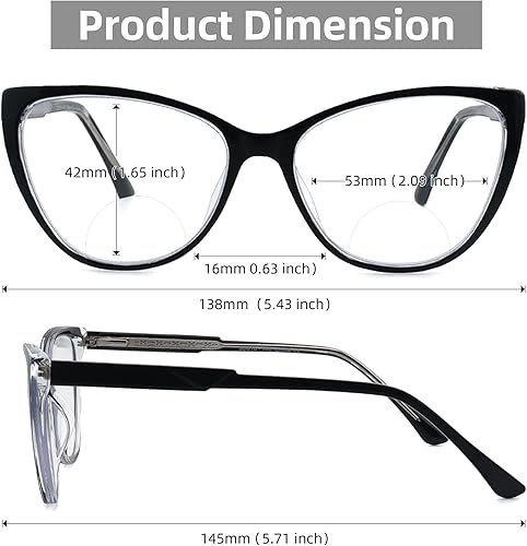 Miniatura 8 de Cateye - Lentes de lectura bifocales para mujeres y hombres, Funky bifocales para mujer, lectores, parte superior transparente, bloqueo de luz azul,