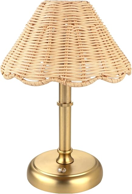 Mini Lampe de table sans fil Boho Rattan, 5200-mAh Batterie rechargeable, 3-Level Luminosité Dimmable, intégrée à la construction LED 320 Lumen Max, Shade Rattan, pour Table de restaurant côté lit