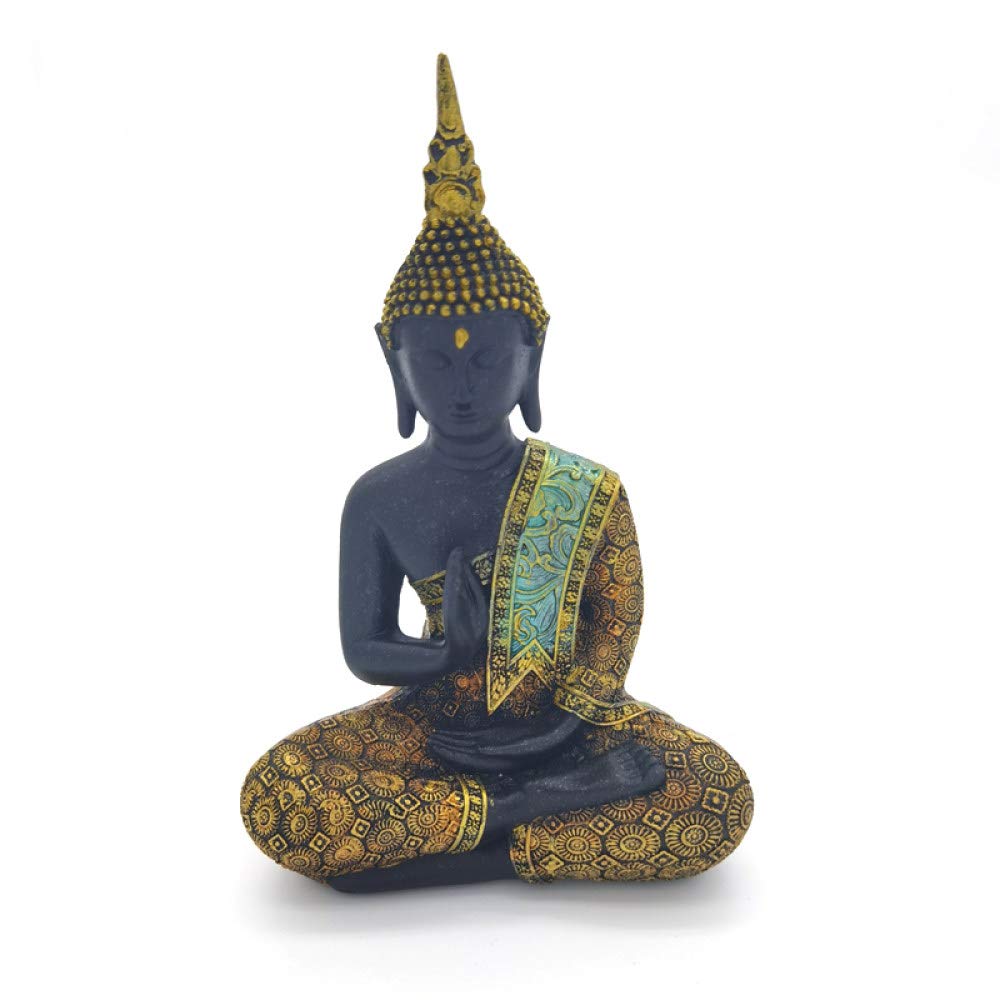 VVW&LIU 2020 Estatua de Buda 16 cm 20 cm Escultura de Buda Resina Verde Hecho a Mano Budismo estatuilla meditación decoración del hogar, 16 CM